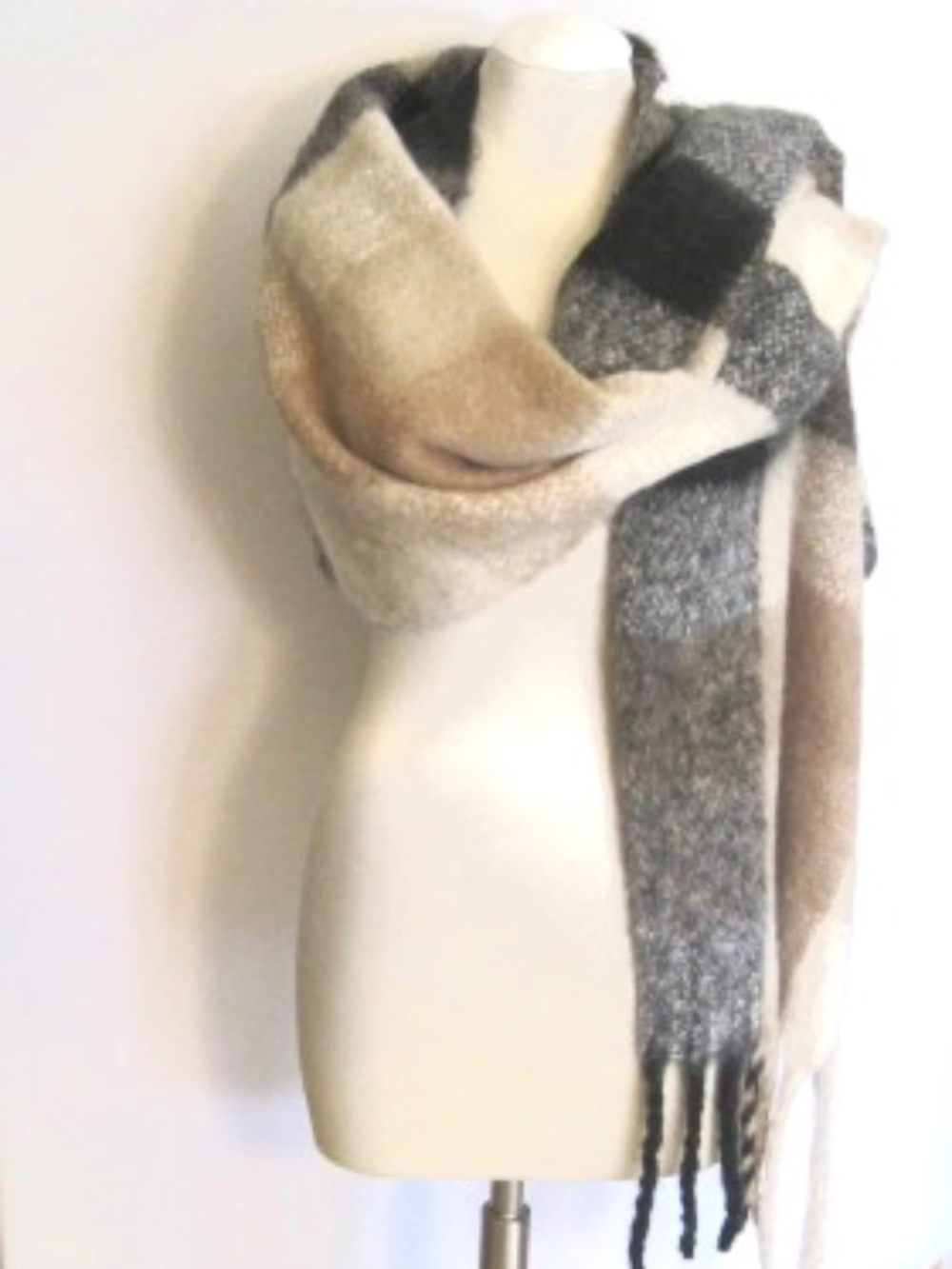Janie Besner Plaid Knit Wrap Scarf